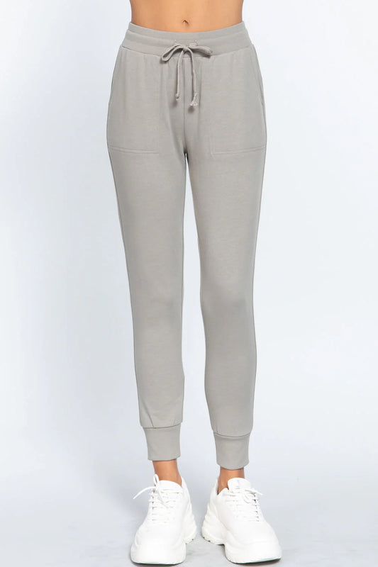 Oyster Grey Waist Band Long Sweatpants Jogger With Pockets